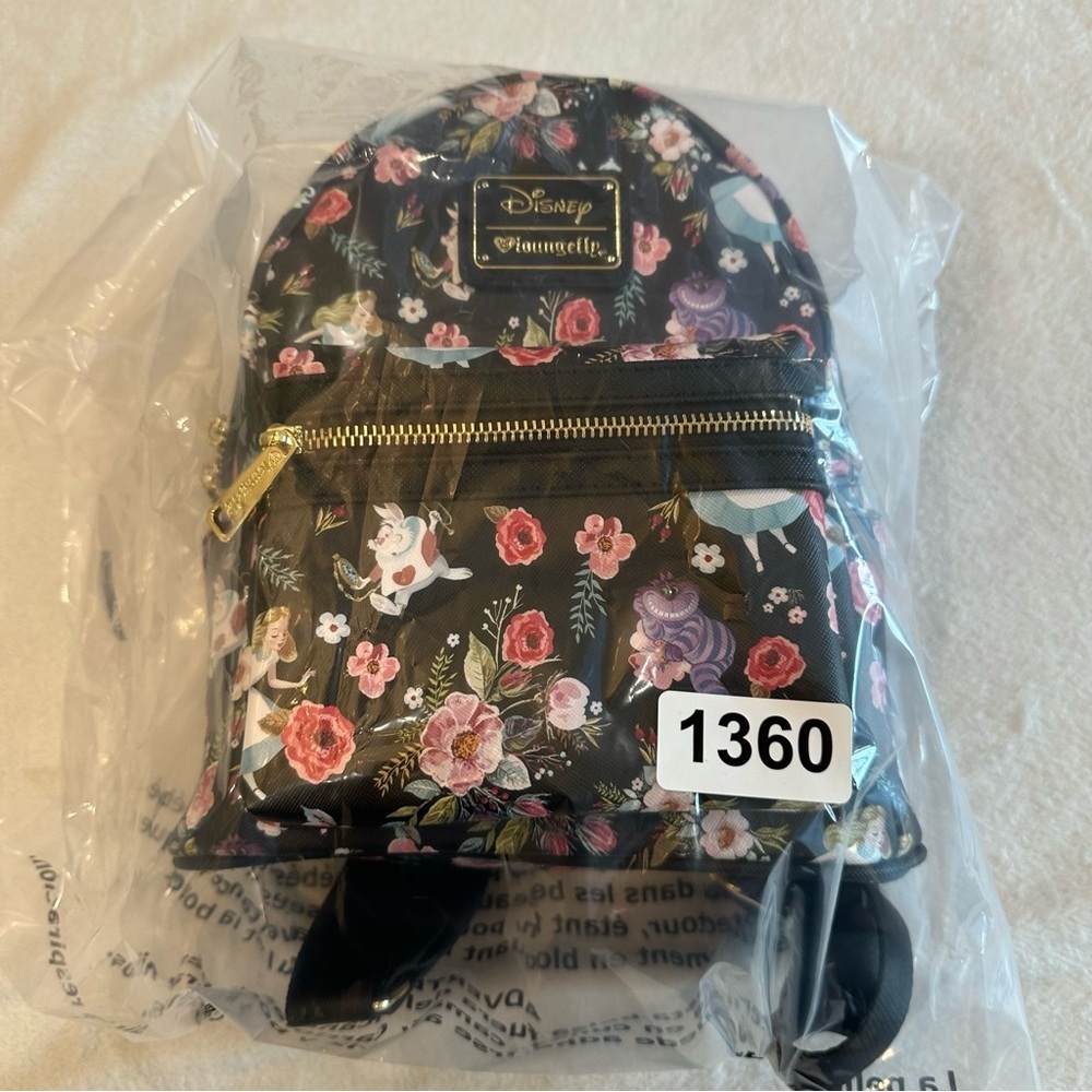 Loungefly Disney Alice in Wonderland Black Floral Backpack RARE - Picture 9 of 9